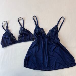 MaidenForm Sweet Nothings Vintage Union made Bra & Camisole Navy Blue size 34